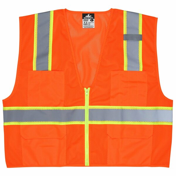 Mcr Safety Garments, Class 2, Orange, Poly Mesh, 3''Lime/Silver, L SURVMOL